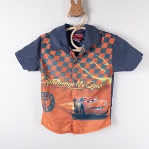Disney Pixar Cars Button Up Shirt Kids 2T Orange Lightning McQueen